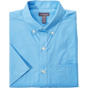 image:imageVan Heusen Mens Wrinkle Free Short Sleeve Button Down Check ShirtChina Blue Vhr
