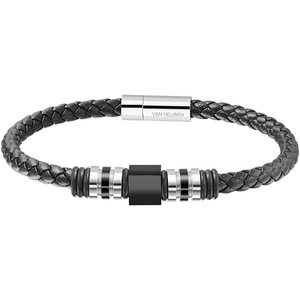 image:imageVan Heusen Men Braid Leather Bracelet with Stainless Steel OrnamentsBlack