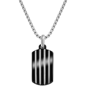 image:imageVan Heusen Mens Stainless Steel Striped Dog Tag Pendant with 24 Box Chain NecklaceBlack