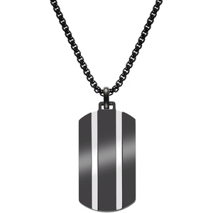 image:imageVan Heusen Mens Stainless Steel Two Striped Dog Tag Pendant with 24 Box Chain NecklaceBlack