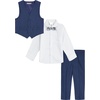 image:imageVan Heusen BabyBoys 4Piece Formal Dress Up Vest Set Vest Pants Collared Dress Shirt and TieBlue Jean