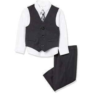 image:imageVan Heusen BabyBoys 4Piece Formal Dress Up Vest Set Vest Pants Collared Dress Shirt and TieBlackRed Stripe