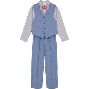 image:imageVan Heusen Boys 4piece Formal Suit Set Vest Pants Collared Dress Shirt and TieBluePink Plaid