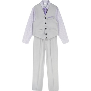 image:imageVan Heusen Boys 4piece Formal Suit Set Vest Pants Collared Dress Shirt and TieLight Grey