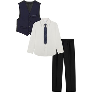 image:imageVan Heusen Boys 4piece Formal Suit Set Vest Pants Collared Dress Shirt and TieNavy Satin Duo