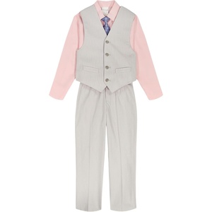 image:imageVan Heusen Boys 4piece Formal Suit Set Vest Pants Collared Dress Shirt and TieSilver Metal Stripe