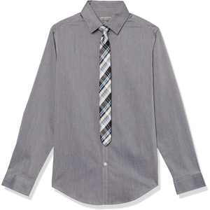 image:imageVan Heusen Boys Long Sleeve Collared Buttondown Dress Shirt and Tie SetWild Grey Plaid